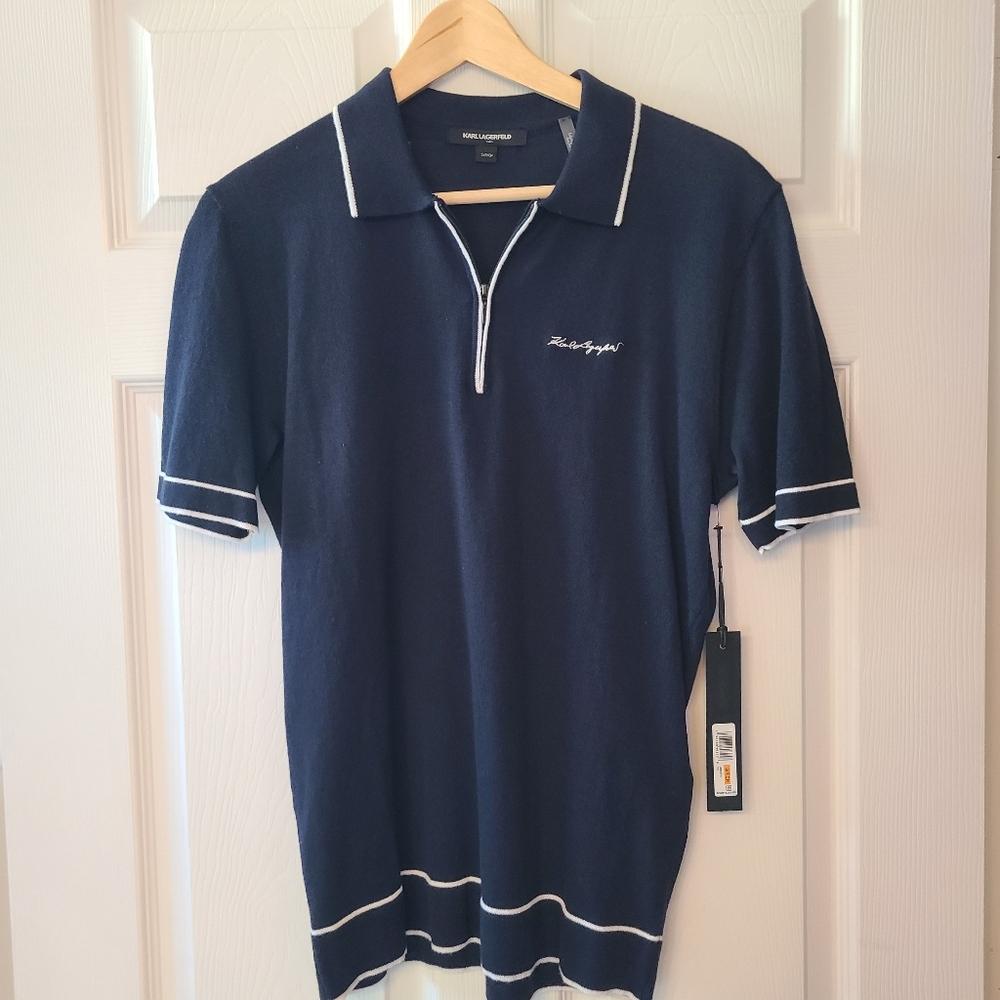 Karl Lagerfeld Blue and White Polo Shirt Classic Style